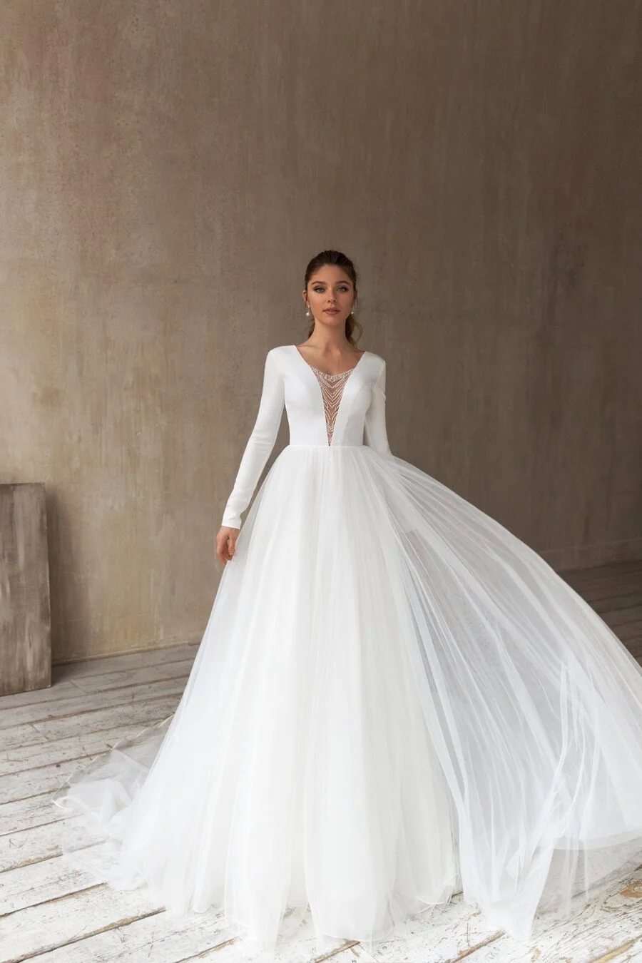 knee length dresses for ladies Open Back Long Sleeve Embroidered Wedding Dress 2 US / Blush main image 1