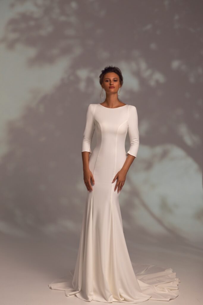 ワンピース BAU by Bride And You DAHLINA Uneck flared long dress (Ivory/ Boat wedding dress «Dandy» | WONA