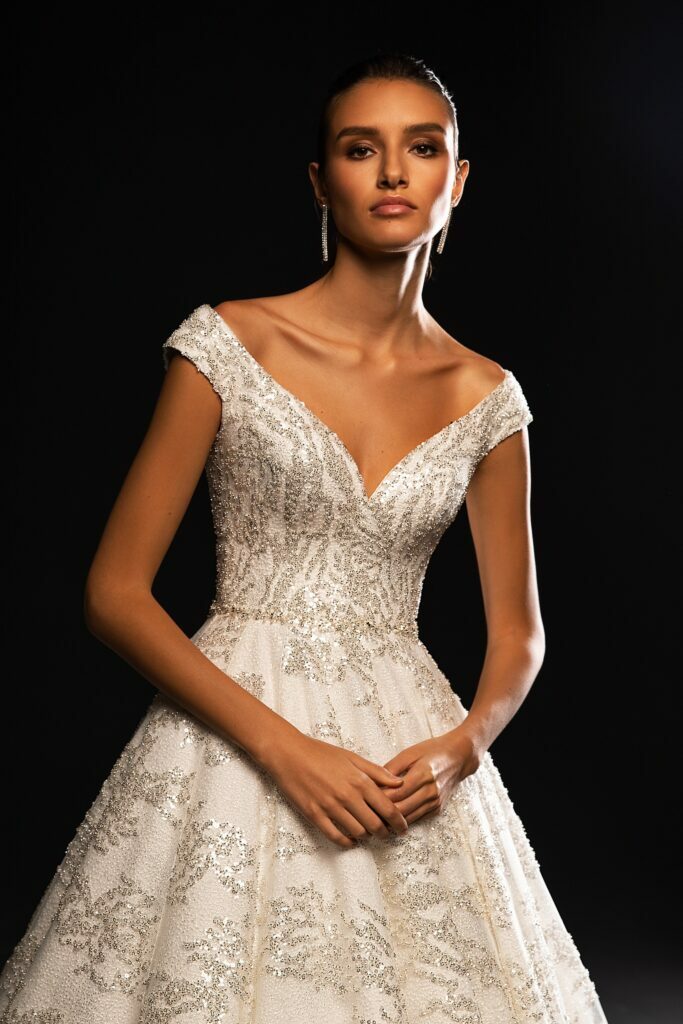 knee length dresses for ladies Ballbella Chic Jewel Lace Tulle Wedding Gowns with Long Sleeves