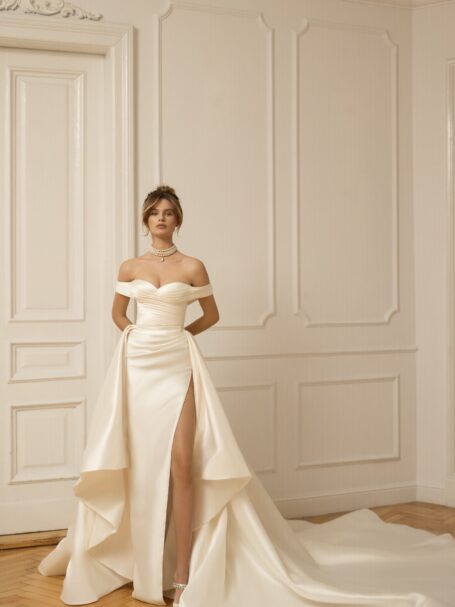 Minimalist crepe wedding dress, simple and modest bridal dress