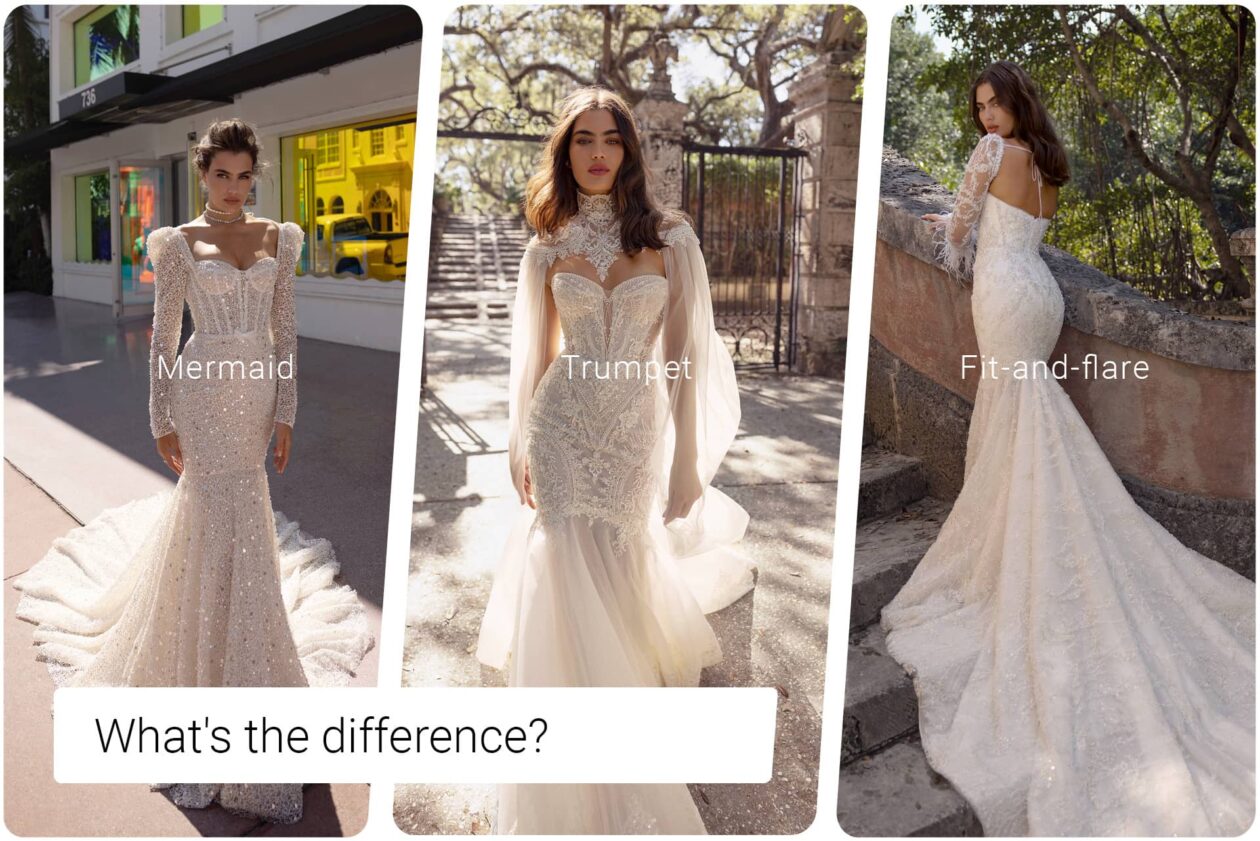Difference between mermaid, trumpet, and fit-and-flare wedding dresses