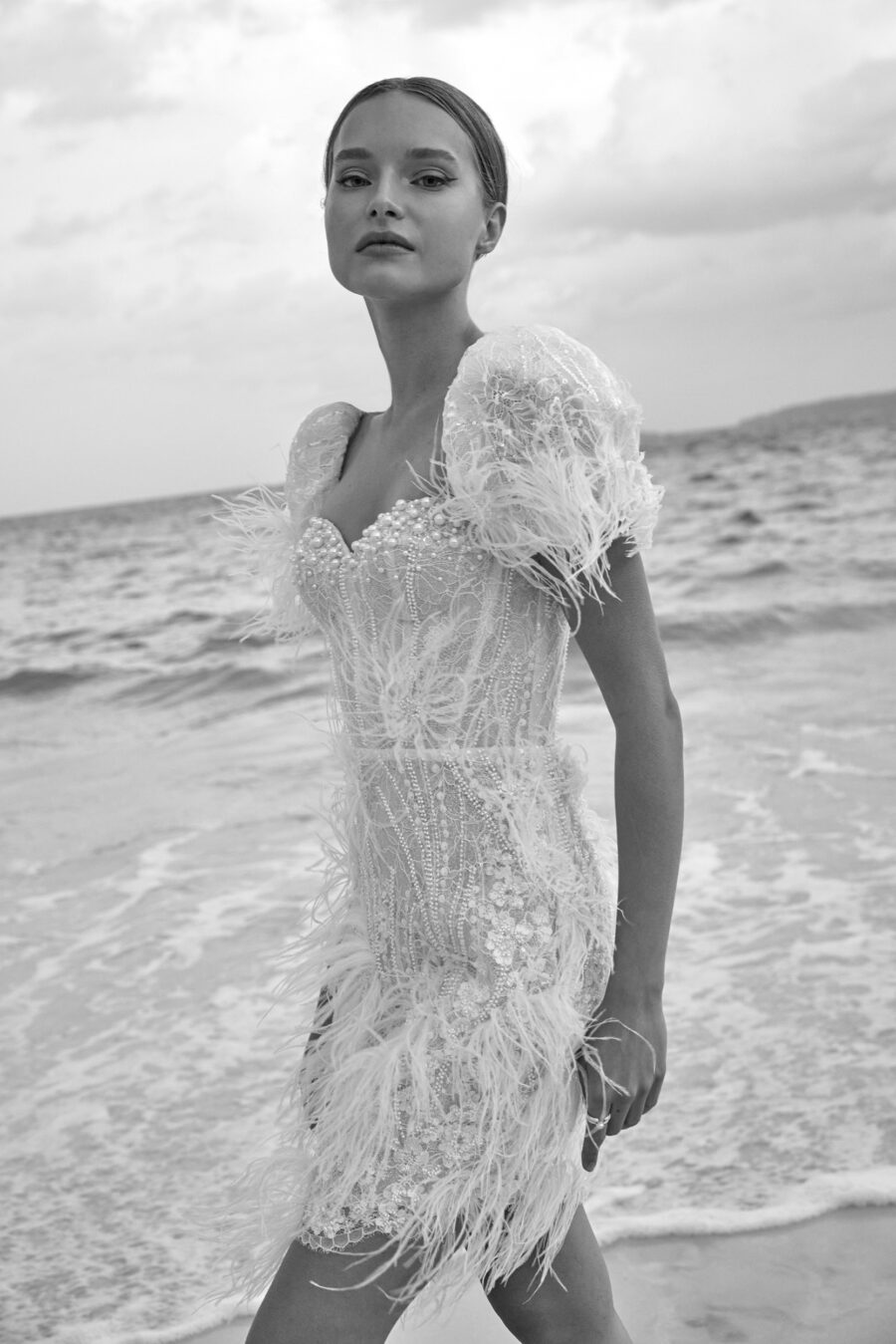 Low back wedding dress Rio with feathers | WONA Low back wedding dress Rio with feathers | WONA