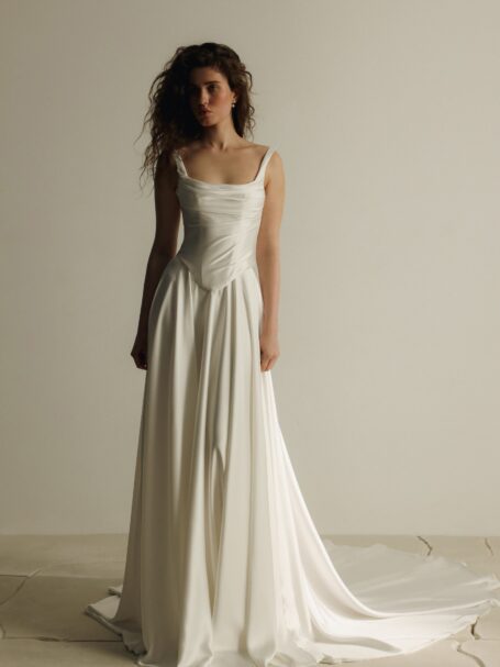 Boat neck wedding dresses - try them on at WONÁ Bridal NYC