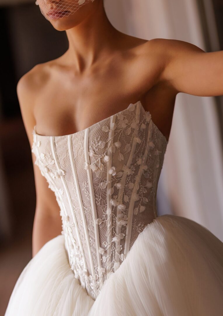 Structured woná concept wedding dress photographed against new york architecture.